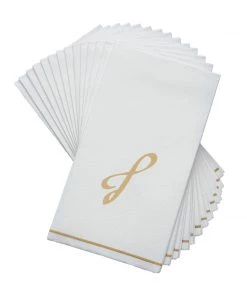 Luxe Party NYC Hebrew Monogram Napkins White And Gold Hebrew Paper Napkins - LAMED
