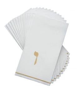 Luxe Party NYC White And Gold Hebrew Paper Napkins - VAV