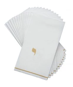 Luxe Party NYC White And Gold Hebrew Paper Napkins - YUD