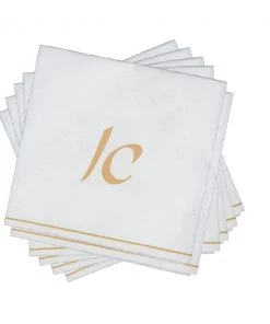 Luxe Party NYC Hebrew Monogram Napkins White And Gold Hebrew Paper Napkins - ALEF