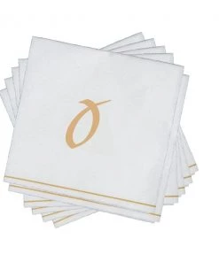 Luxe Party NYC White And Gold Hebrew Paper Napkins - AYIN Hebrew Monogram Napkins