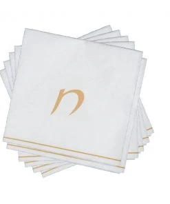 Luxe Party NYC White And Gold Hebrew Paper Napkins - CHET Hebrew Monogram Napkins
