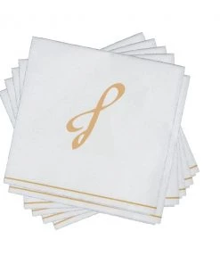 Luxe Party NYC Hebrew Monogram Napkins White And Gold Hebrew Paper Napkins - LAMED