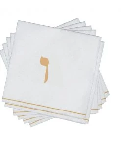 Luxe Party NYC White And Gold Hebrew Paper Napkins - VAV