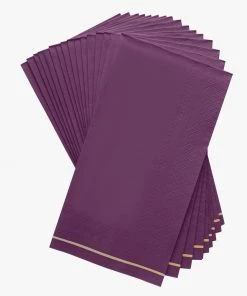 Luxe Party NYC Purple With Gold Stripe Paper Napkins - 3 Available Sizes