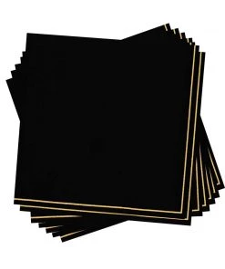 Luxe Party NYC Black With Gold Stripe Paper Napkins - 3 Sizes Available