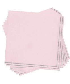 Luxe Party NYC Blush With Silver Stripe Paper Napkins - 3 Available Sizes