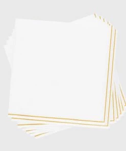 Luxe Party NYC White With Gold Stripe Paper Napkins - 3 Available Sizes