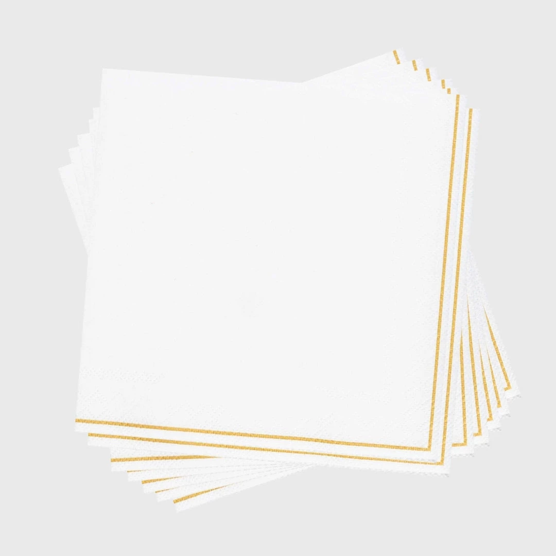 Luxe Party NYC White With Gold Stripe Paper Napkins - 3 Available Sizes 2 Luxe Party NYC White With Gold Stripe Paper Napkins - 3 Available Sizes