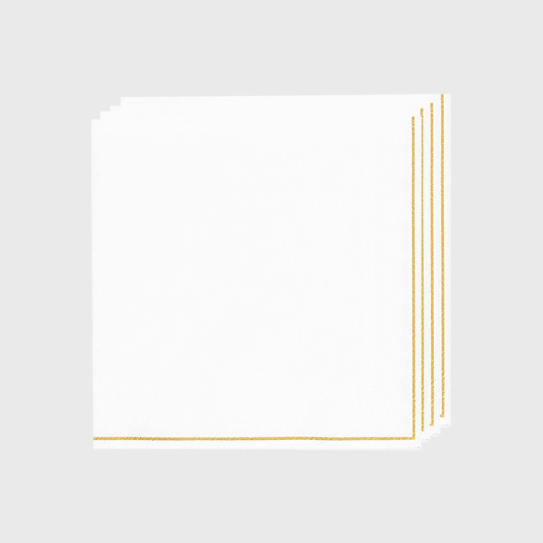 Luxe Party NYC White With Gold Stripe Paper Napkins - 3 Available Sizes 3 Luxe Party NYC White With Gold Stripe Paper Napkins - 3 Available Sizes