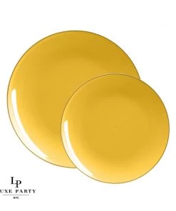 Round Accent Yellow • Gold Round Plastic Plates | 10 Pack