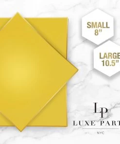 Square Accent Yellow • Gold Square Plastic Plates | 10 Pack
