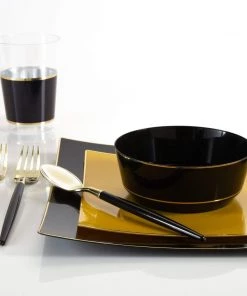 Square Accent Yellow • Gold Square Plastic Plates | 10 Pack