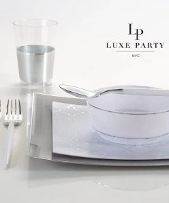 Luxe Party NYC Drinkware Silver Banded Plastic Cups | 10 Cups