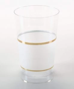 Luxe Party NYC Round White • Gold Plastic Cups | 10 Cups Drinkware