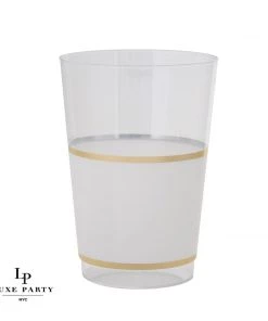 Luxe Party NYC Round White • Gold Plastic Cups | 10 Cups Drinkware