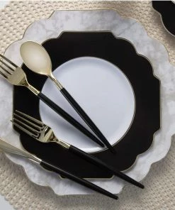 Luxe Party NYC Black • Gold Plastic Cutlery Set | 32 Pieces