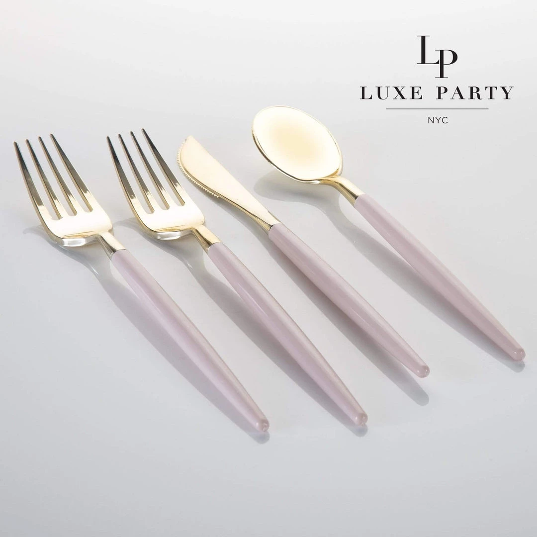 Luxe Party NYC Flatware Blush • Gold Plastic Cutlery Set | 32 Pieces 2 Luxe Party NYC Flatware Blush • Gold Plastic Cutlery Set | 32 Pieces