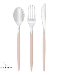 Luxe Party NYC Blush • Silver Plastic Cutlery Set | 32 Pieces Flatware