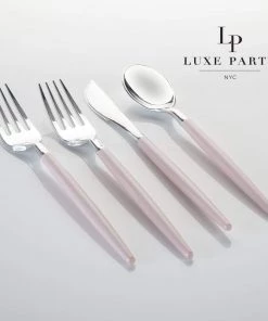 Luxe Party NYC Blush • Silver Plastic Cutlery Set | 32 Pieces Flatware
