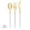 Luxe Party NYC Chic Classic Clear And Gold Plastic Cutlery Set | 32 Pieces Flatware