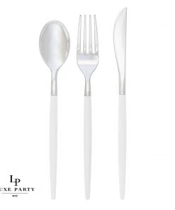Luxe Party NYC Chic Clear And Silver Plastic Cutlery Set | 32 Pieces