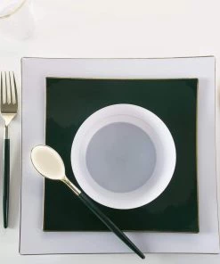 Luxe Party NYC Flatware Emerald • Gold Plastic Cutlery Set | 32 Pieces