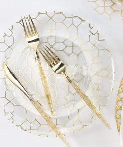 Luxe Party NYC Gold Glitter Plastic Cutlery Set | 32 Pieces Flatware