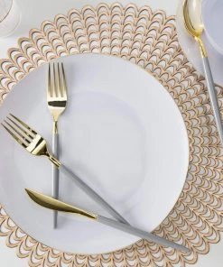 Luxe Party NYC Flatware Grey • Gold Plastic Cutlery Set | 32 Pieces