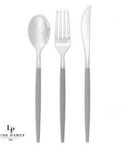 Luxe Party NYC Grey • Silver Plastic Cutlery Set | 32 Pieces Flatware