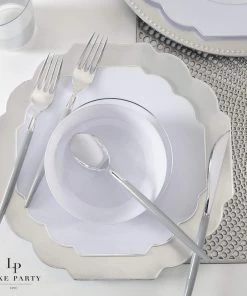 Luxe Party NYC Grey • Silver Plastic Cutlery Set | 32 Pieces Flatware