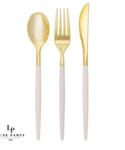 Luxe Party NYC Linen • Gold Plastic Cutlery Set | 32 Pieces
