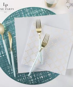 Luxe Party NYC Flatware Mint • Gold Plastic Cutlery Set | 32 Pieces