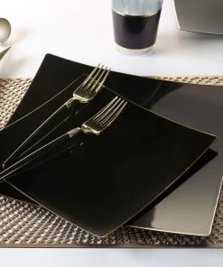 Luxe Party NYC Flatware Navy • Gold Plastic Cutlery Set | 32 Pieces