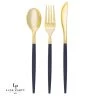 Luxe Party NYC Flatware Navy • Gold Plastic Cutlery Set | 32 Pieces