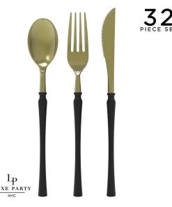 Luxe Party NYC Neo Classic Black • Gold Plastic Cutlery Set | 32 Pieces 7 Luxe Party NYC Neo Classic Black • Gold Plastic Cutlery Set | 32 Pieces