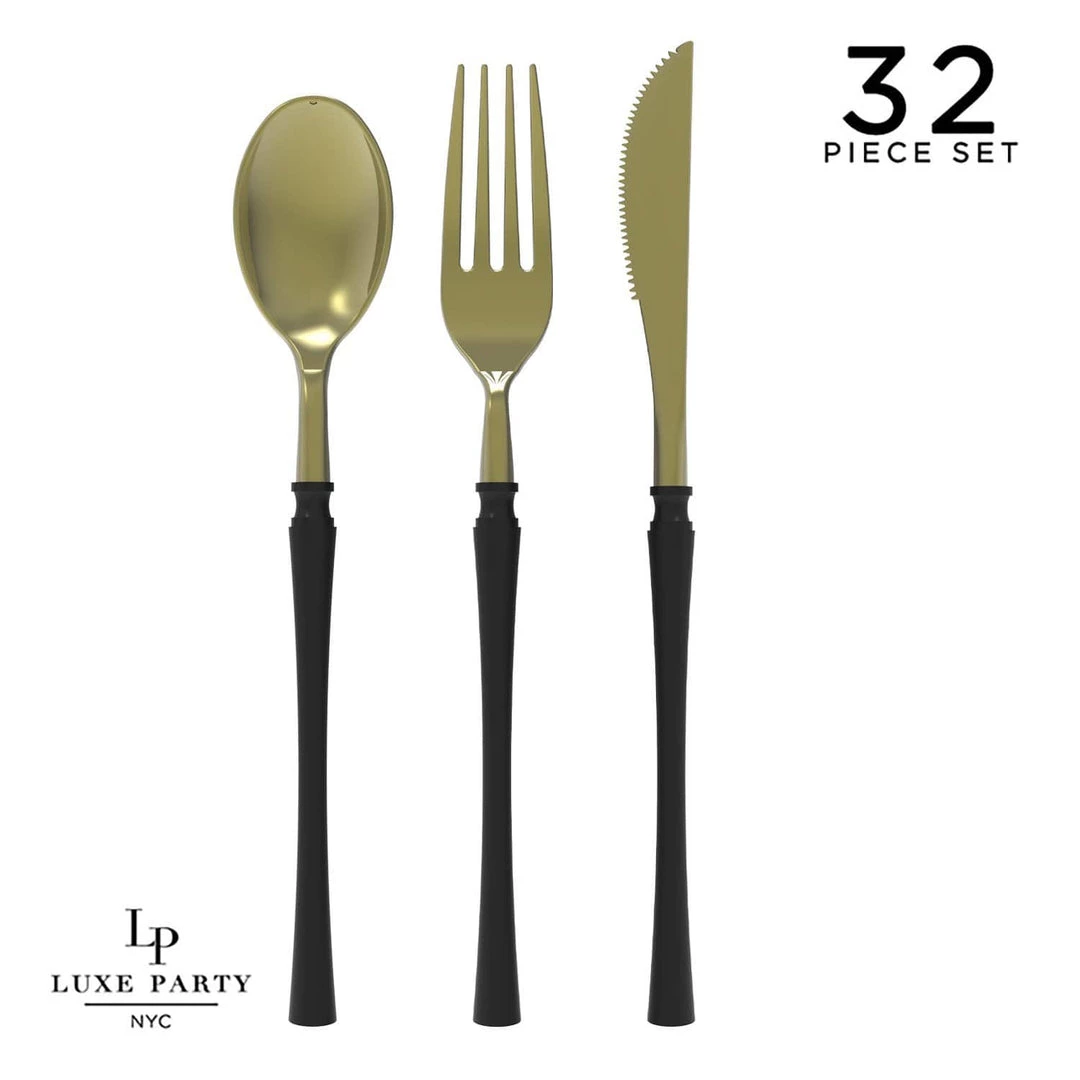Luxe Party NYC Neo Classic Black • Gold Plastic Cutlery Set | 32 Pieces 4 Luxe Party NYC Neo Classic Black • Gold Plastic Cutlery Set | 32 Pieces