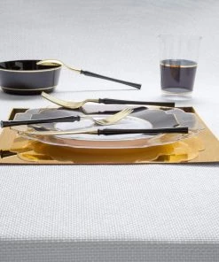 Luxe Party NYC Neo Classic Black • Gold Plastic Cutlery Set | 32 Pieces 6 Luxe Party NYC Neo Classic Black • Gold Plastic Cutlery Set | 32 Pieces
