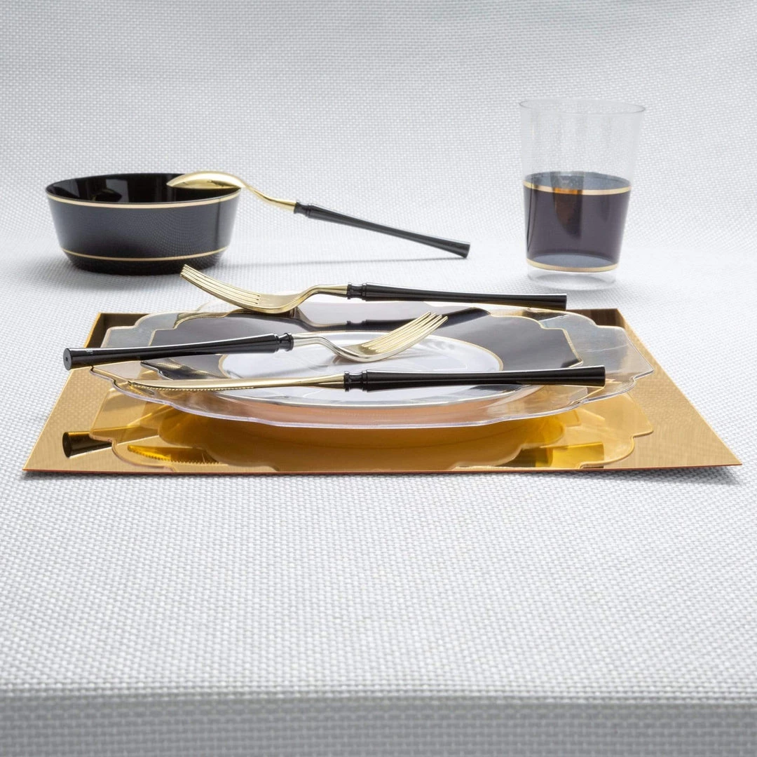 Luxe Party NYC Neo Classic Black • Gold Plastic Cutlery Set | 32 Pieces 3 Luxe Party NYC Neo Classic Black • Gold Plastic Cutlery Set | 32 Pieces