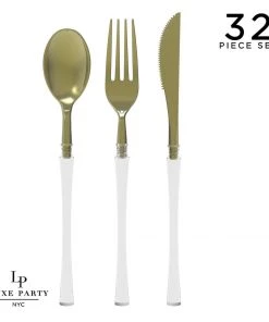 Luxe Party NYC Neo Classic Clear And Gold Plastic Cutlery Set | 32 Pieces 7 Luxe Party NYC Neo Classic Clear And Gold Plastic Cutlery Set | 32 Pieces