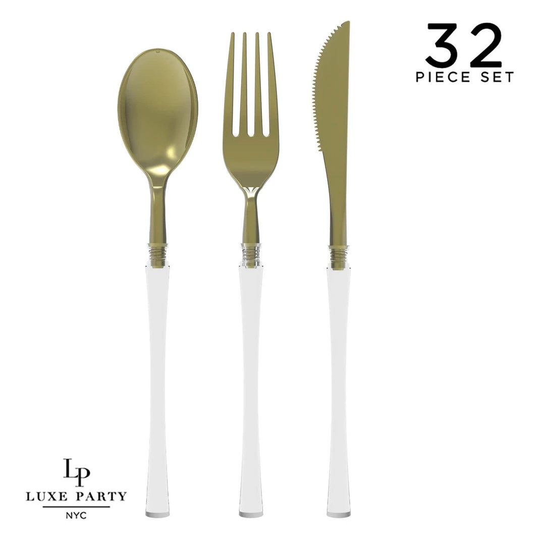 Luxe Party NYC Neo Classic Clear And Gold Plastic Cutlery Set | 32 Pieces 4 Luxe Party NYC Neo Classic Clear And Gold Plastic Cutlery Set | 32 Pieces