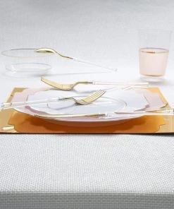 Luxe Party NYC Neo Classic Clear And Gold Plastic Cutlery Set | 32 Pieces 6 Luxe Party NYC Neo Classic Clear And Gold Plastic Cutlery Set | 32 Pieces