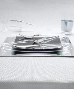 Luxe Party NYC Flatware Neo Classic Clear And Silver Plastic Cutlery Set | 32 Pieces