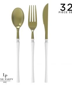 Luxe Party NYC Neo Classic White • Gold Plastic Cutlery Set | 32 Pieces Flatware 9 Luxe Party NYC Neo Classic White • Gold Plastic Cutlery Set | 32 Pieces Flatware