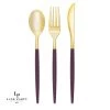 Luxe Party NYC Purple • Gold Plastic Cutlery Set | 32 Pieces