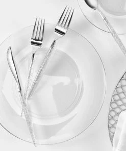 Luxe Party NYC Silver Glitter Plastic Cutlery Set | 32 Pieces Flatware