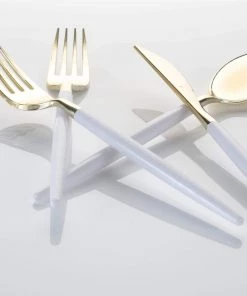 Luxe Party NYC White • Gold Plastic Cutlery Set | 32 Pieces Flatware