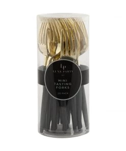 Luxe Party NYC Flatware Black And Gold Plastic Mini Forks | 20 Forks 9 Luxe Party NYC Flatware Black And Gold Plastic Mini Forks | 20 Forks