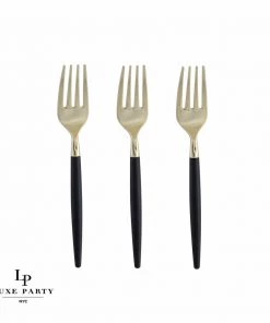 Luxe Party NYC Flatware Black And Gold Plastic Mini Forks | 20 Forks