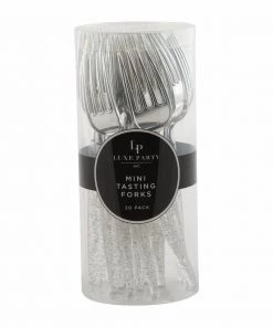 Luxe Party NYC Silver Glitter Plastic Mini Forks | 20 Forks Flatware